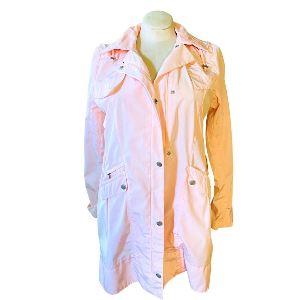 Cole Haan Pink Utility Windbreaker Jacket Zip Away Hood Lightweight Rain Coat M